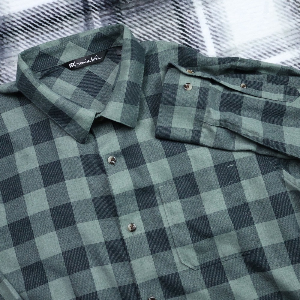TravisMathew Green Black Buffalo Plaid Button Down Shirt Mens Large